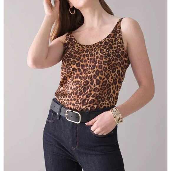 WHBM Reversible Leopard & Floral Satin Blouse Top XL Ultimate Tank cottage core - Picture 1 of 14